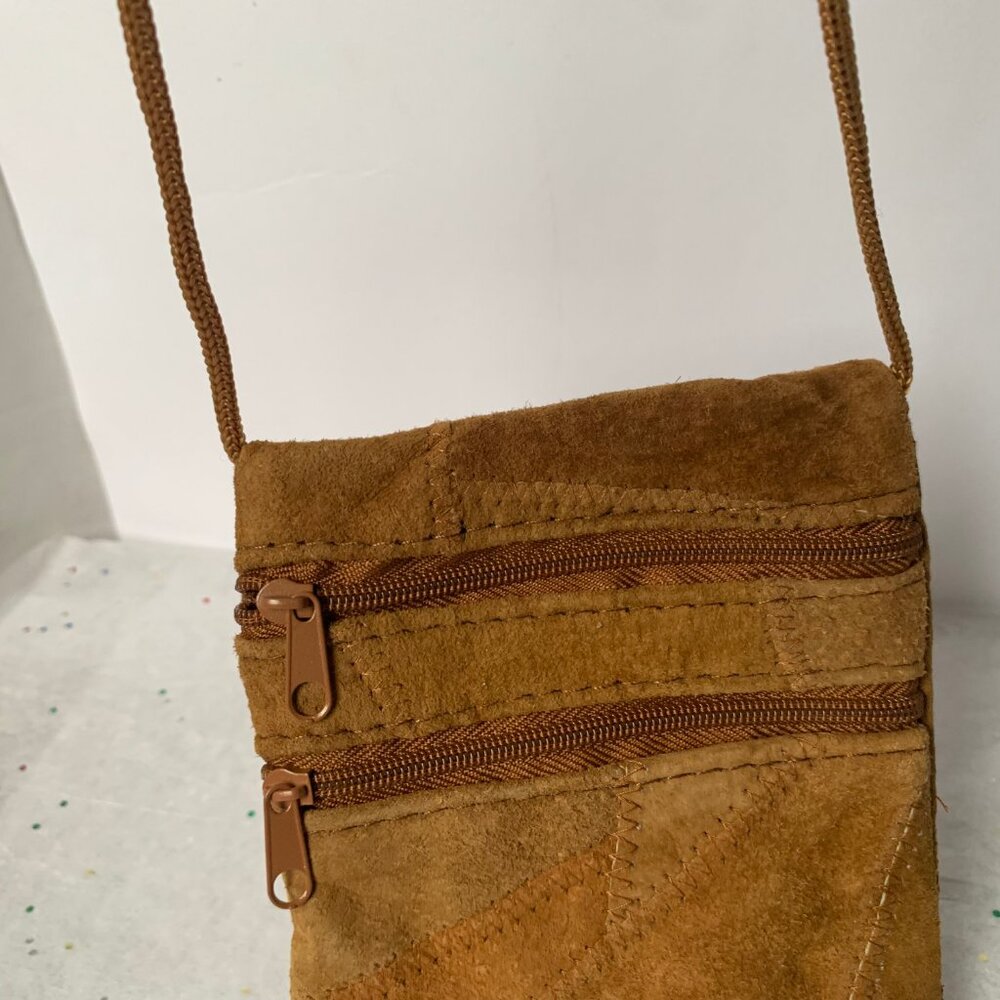 Mini Patchwork 2 Zip Crossbody Purse Brown Suede … - image 4